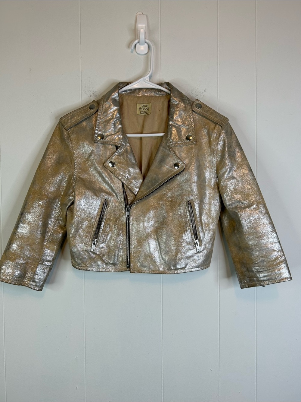 Torn By Ronny Kobo Women’s Medium 100% Leather Jacket Gold 349